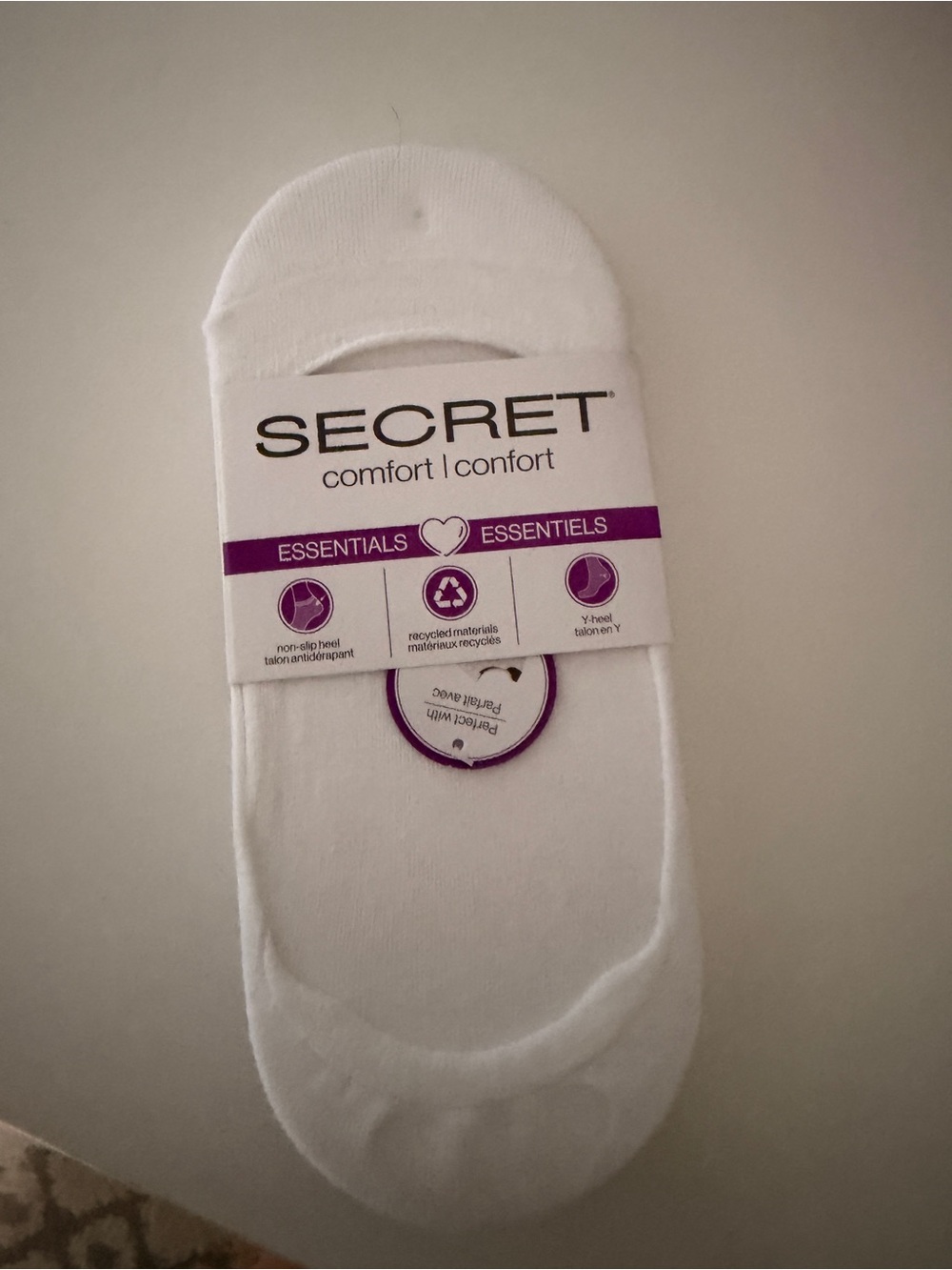 Secret Comfort Essentials White No-Show Socks
